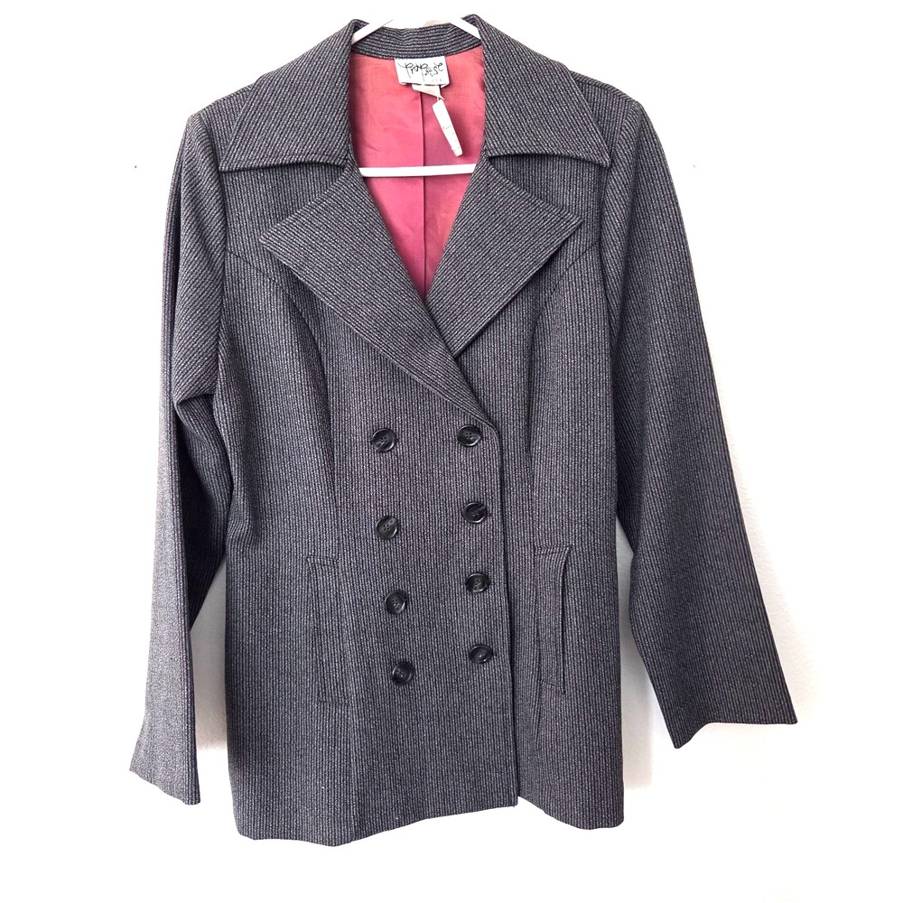 Vintage Propose USA Burgundy Gray Pinstripe Double Breasted Blazer Jacket Large